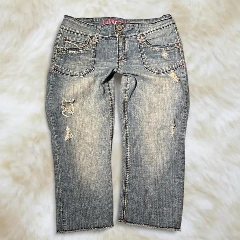 Hydraulic Y2K Capri Jeans Light Wash Distressed Denim Low Rise Embroidered 13/14